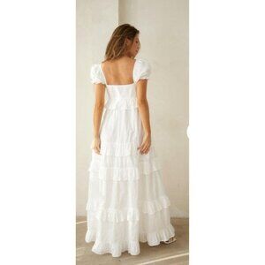 EB Luxe Womens Smocked Button-Down Flowy Ruffle Tiered Maxi Dress White Size M